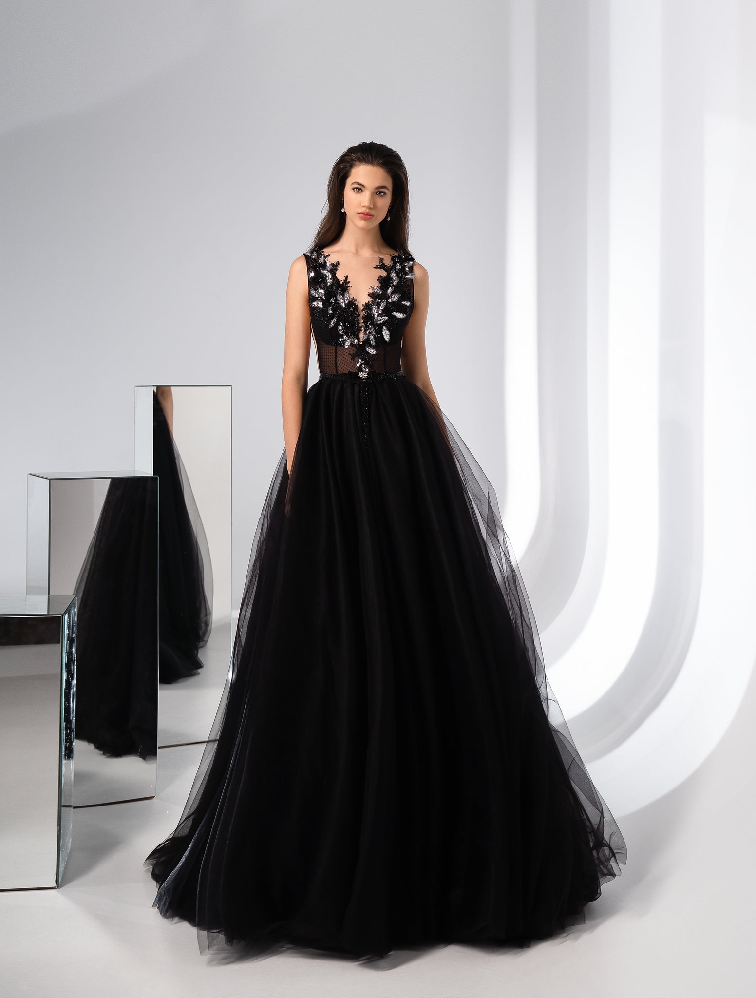 ZENITH NECK BLACK EVENING DRESS